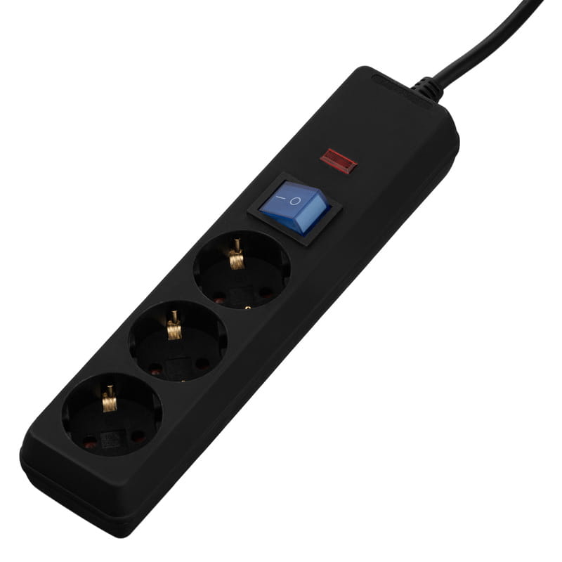 Фильтр питания 2E 3 розетки, 1 м, черный (2E-U03C14M1BK)