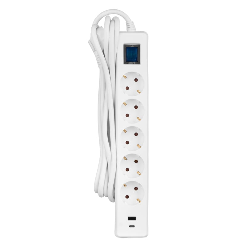 Сетевой фильтр 2E 5хSchuko, 1 х USB, 1 x USB-C, 3 м (2E-SP515M3USBWH)
