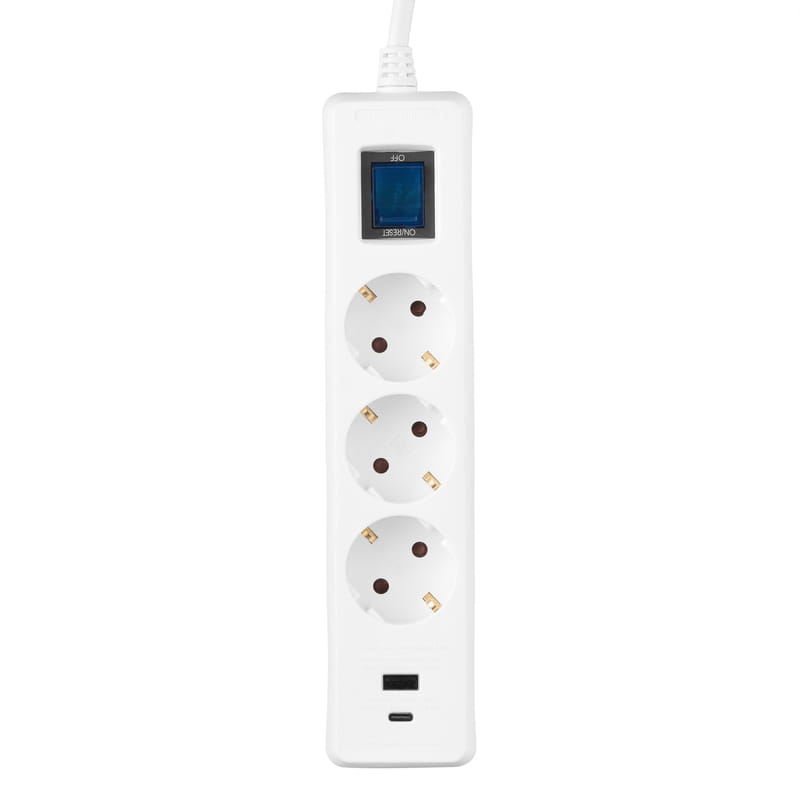 Сетевой фильтр 2E 3хSchuko, 1 х USB, 1 x USB-C, 3 м (2E-SP315M3USBWH)