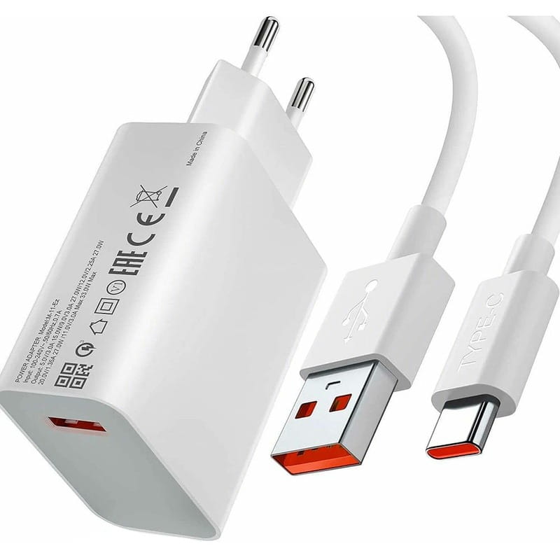Зарядний пристрій Xiaomi 33W Charging Combo USB-A White (BHR9956EU) + кабель Type-C