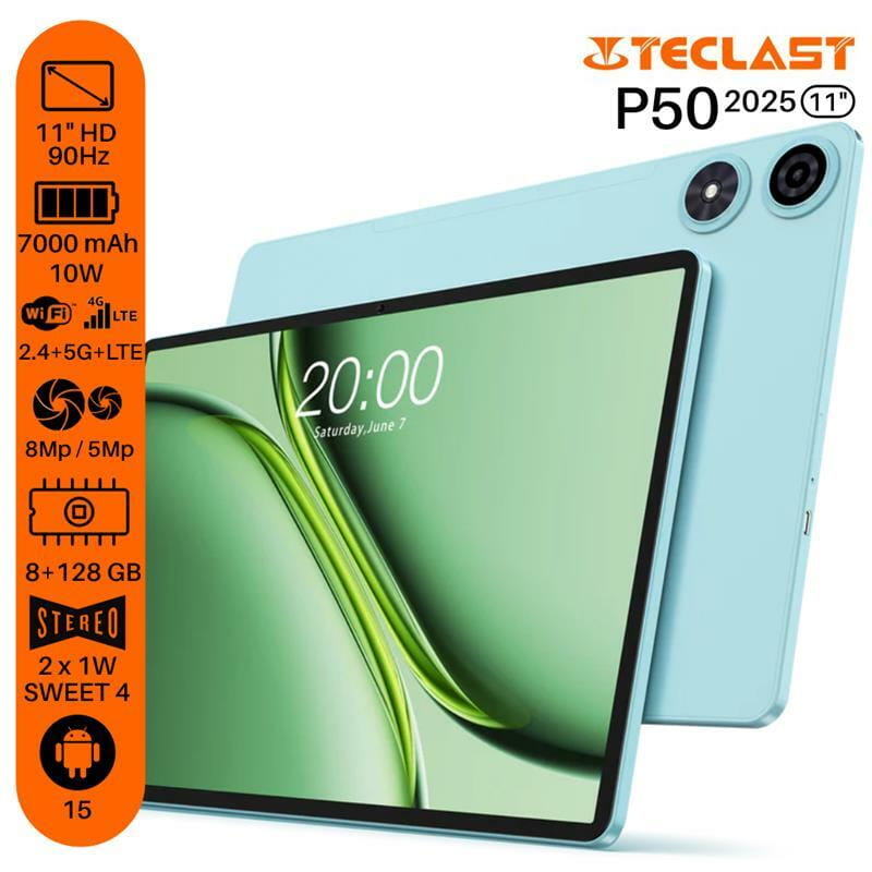 Планшет Teclast P50 (2025) 8/128GB 4G Sky Blue (6940709687550)