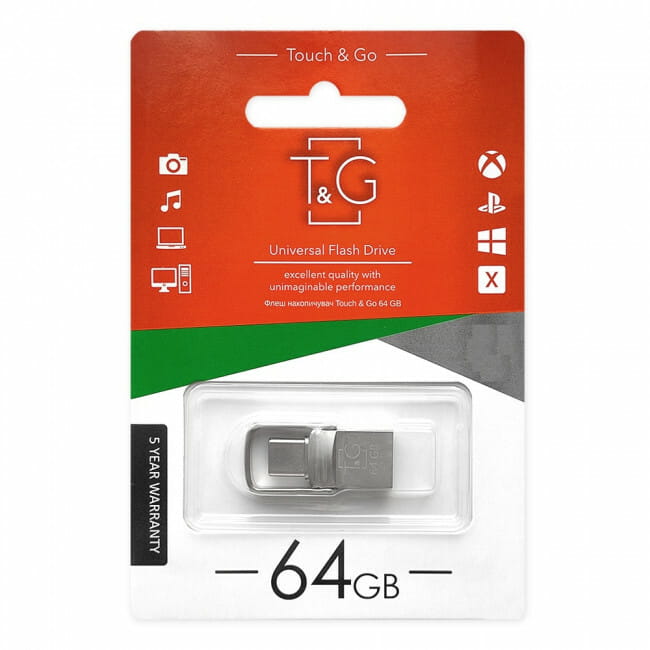 Флеш-накопитель USB 2.0 64GB Type-C T&G 104 Metal Series Silver (TG104TC-64G)