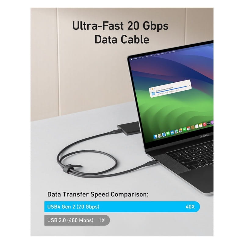 Кабель Anker Bio-Nylon USB-C - USB-C, 0.9 м, Black (A80N1H11)
