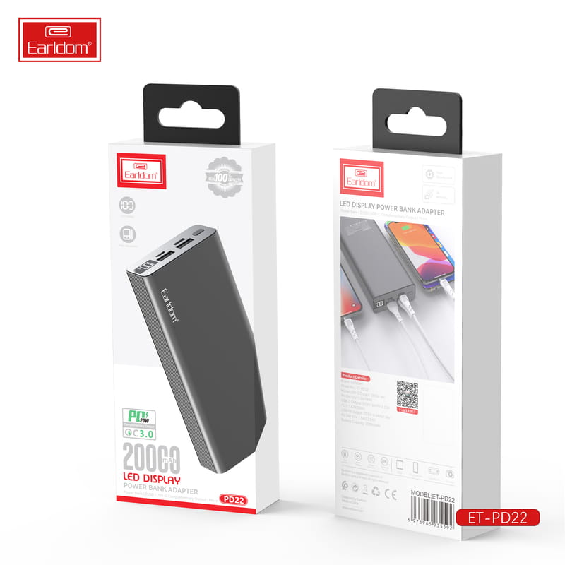 Универсальная мобильная батарея Earldom ET-PD22 20000mAh Black (PB-000122)
