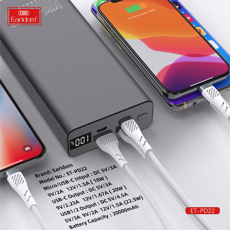 Универсальная мобильная батарея Earldom ET-PD22 20000mAh Black (PB-000122)
