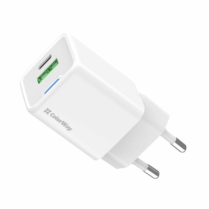 Сетевое зарядное устройство ColorWay GaN Mini 20W PD Port PPS USB (Type-C PD + USB QC4.0) White (CW-CHS062PD-WT)