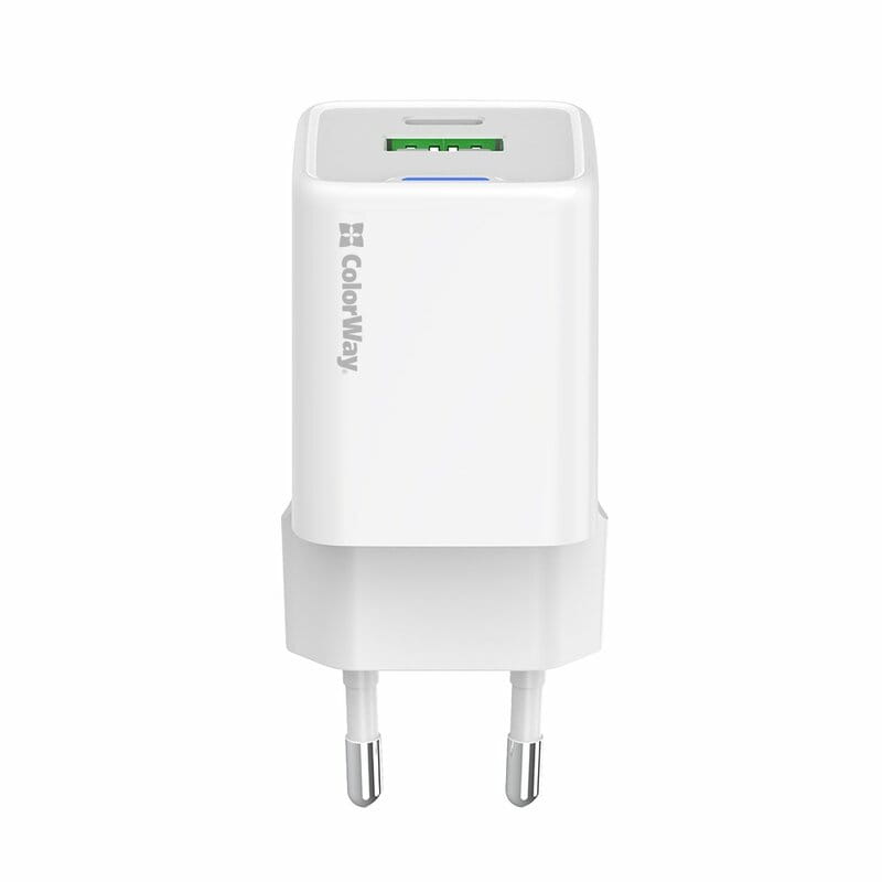 Сетевое зарядное устройство ColorWay GaN Mini 20W PD Port PPS USB (Type-C PD + USB QC4.0) White (CW-CHS062PD-WT)