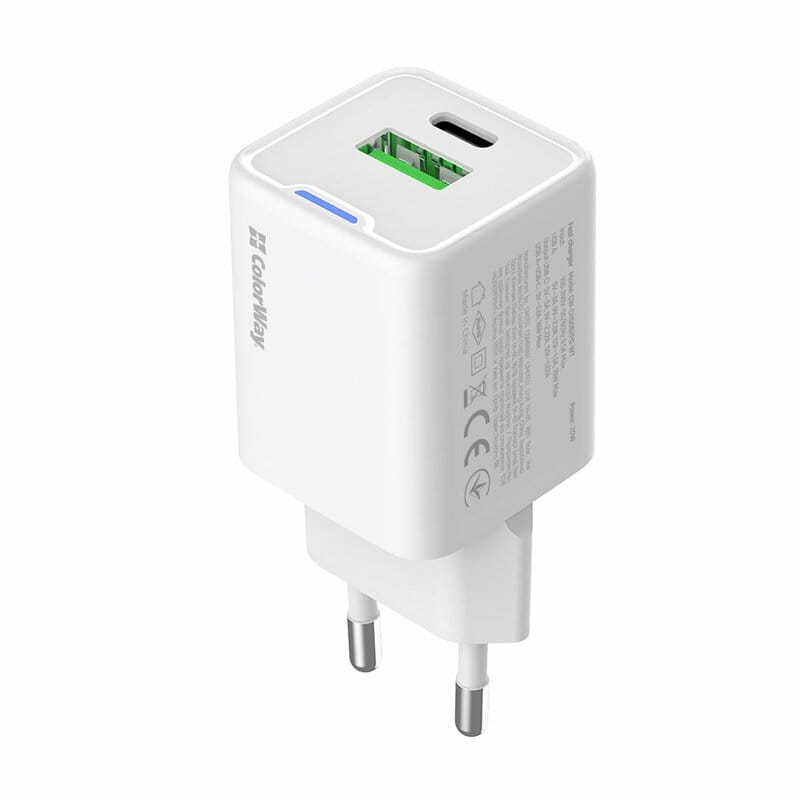 Сетевое зарядное устройство ColorWay GaN Mini 20W PD Port PPS USB (Type-C PD + USB QC4.0) White (CW-CHS062PD-WT)