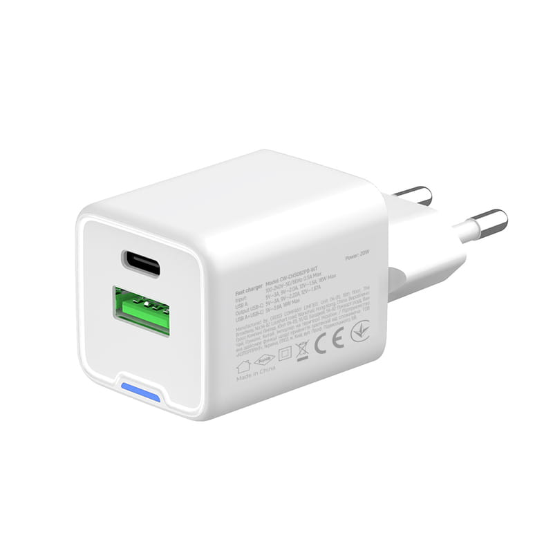 Сетевое зарядное устройство ColorWay GaN Mini 20W PD Port PPS USB (Type-C PD + USB QC4.0) White (CW-CHS062PD-WT)