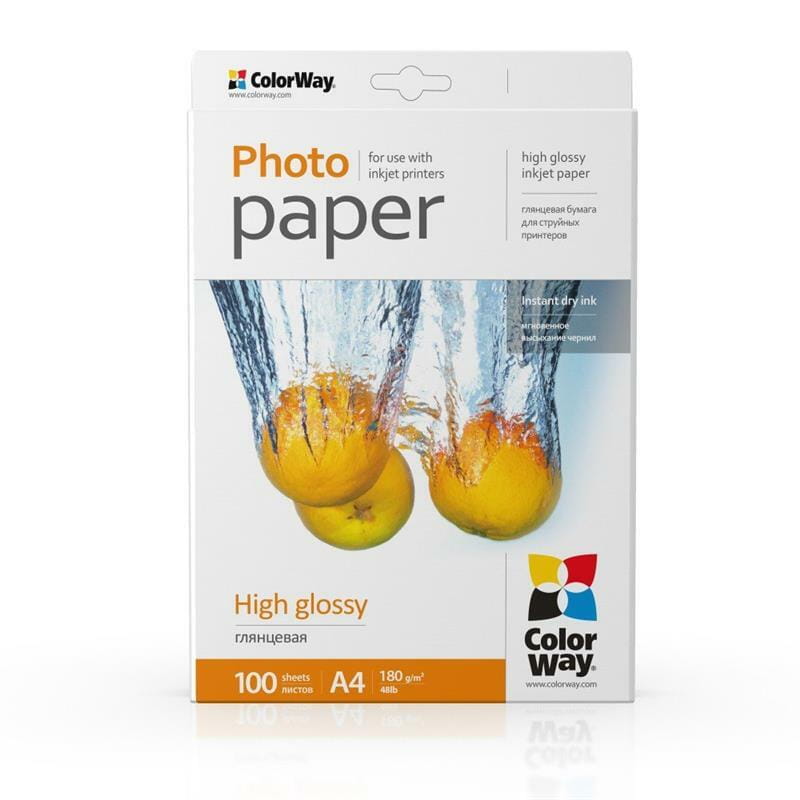 Фотопапір ColorWay глянцевий 180г/м2 A4 100 арк. (PG180100A4)