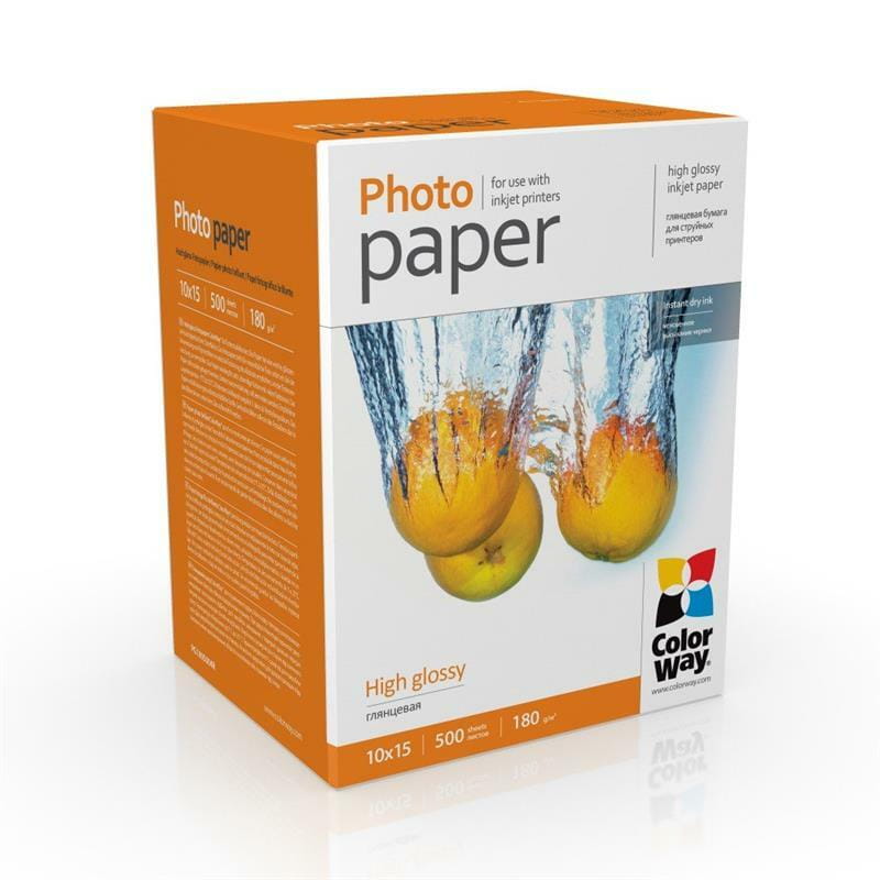 Фотопапір ColorWay глянцевий 180г/м2 10х15см 500 арк. (PG1805004R)