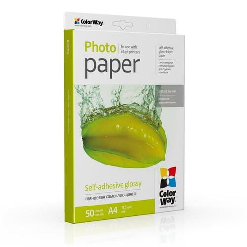 Photos - Office Paper ColorWay Фотопапір CW глянцевий самоклейний 115/80г/м2 A4 50арк  PGS1 (PGS1158050A4)