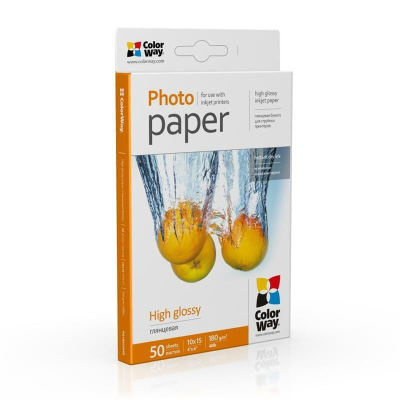 Фотобумага ColorWay глянцевая 180г/м2 10х15см 50 л. (PG1800504R)