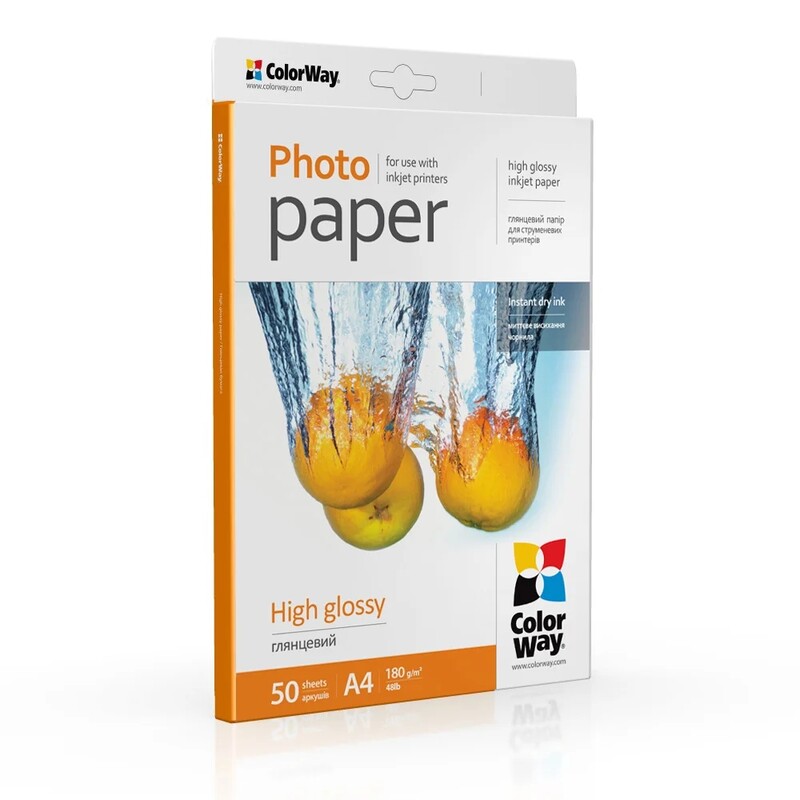 Фотобумага ColorWay глянцевая 180г/м2 A4 50 л. (PG180050A4)
