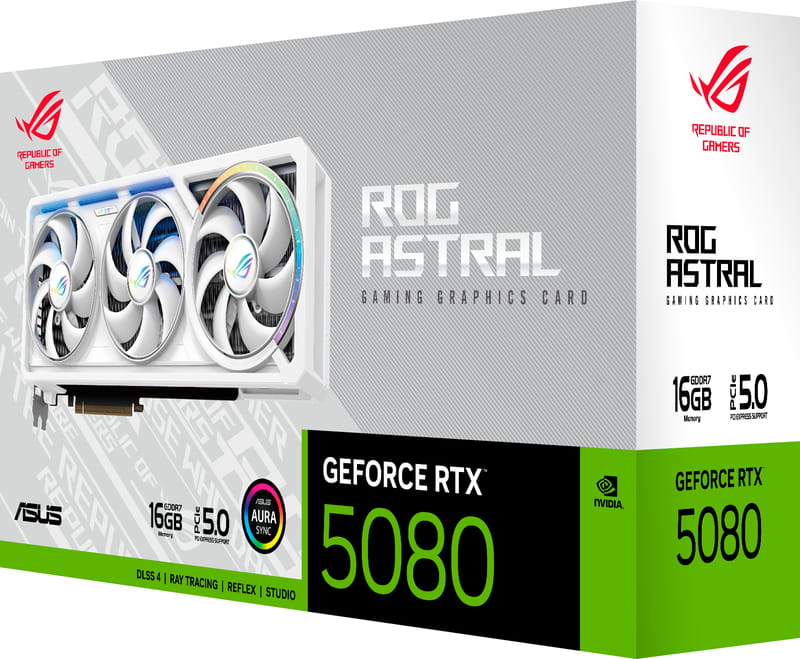 Відеокарта GF RTX 5080 16GB GDDR7 ROG Astral Gaming White OC Asus (ROG-ASTRAL-RTX5080-16G-WHITE)