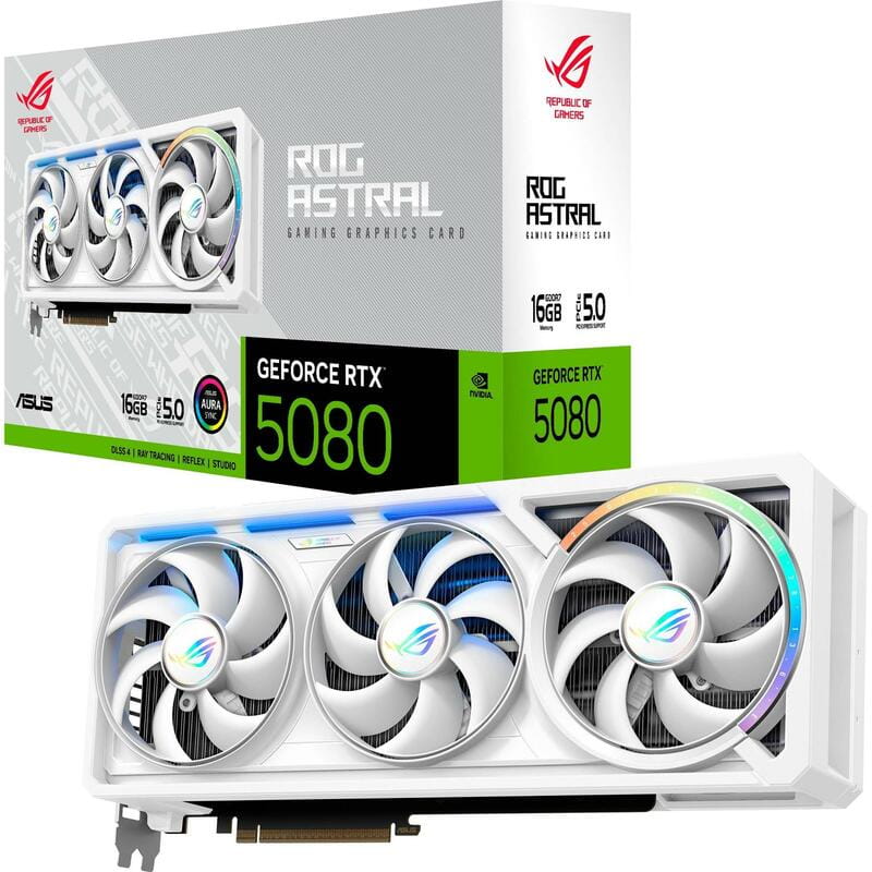 Відеокарта GF RTX 5080 16GB GDDR7 ROG Astral Gaming White OC Asus (ROG-ASTRAL-RTX5080-16G-WHITE)