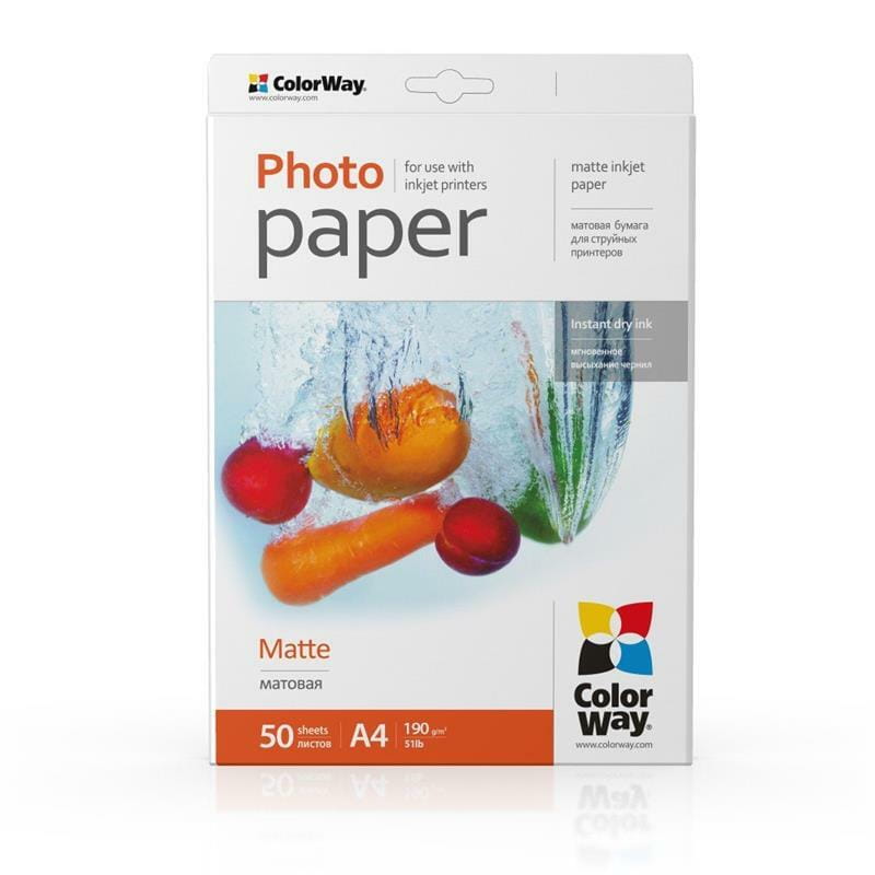 Фотобумага ColorWay матовая 190г/м2 A4 50 л. (PM190050A4)