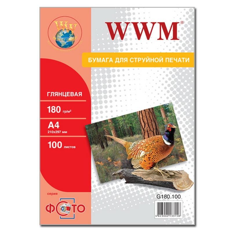 Фотобумага WWM Photo глянцевая 180г/м2 A4 100л (G180.100)