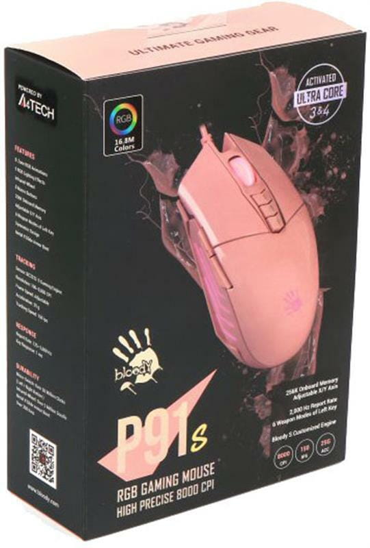 Мишка A4Tech Bloody P91s RGB Pink USB