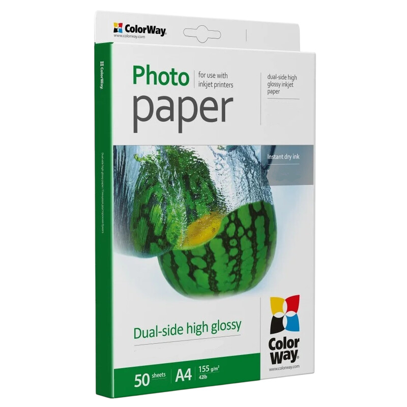 Фотобумага ColorWay глянцевая двусторонняя 155г/м2 A4 50 л. (PGD155050A4)