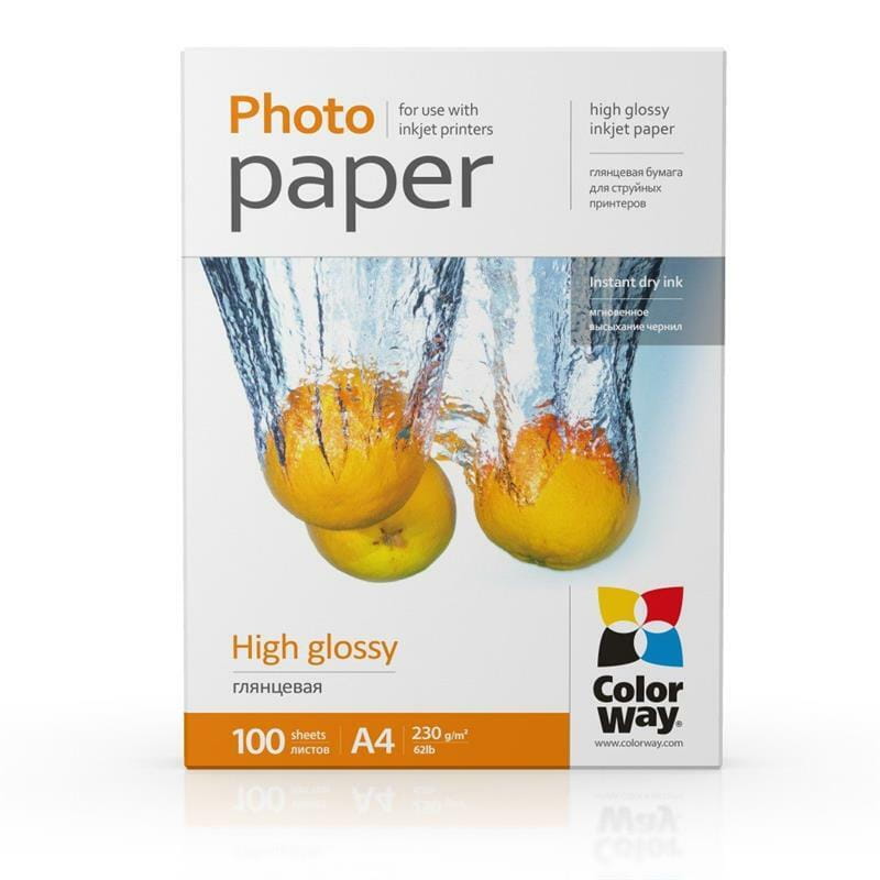 Фотобумага ColorWay глянцевая 230г/м2 A4 100 л. (PG230100A4)