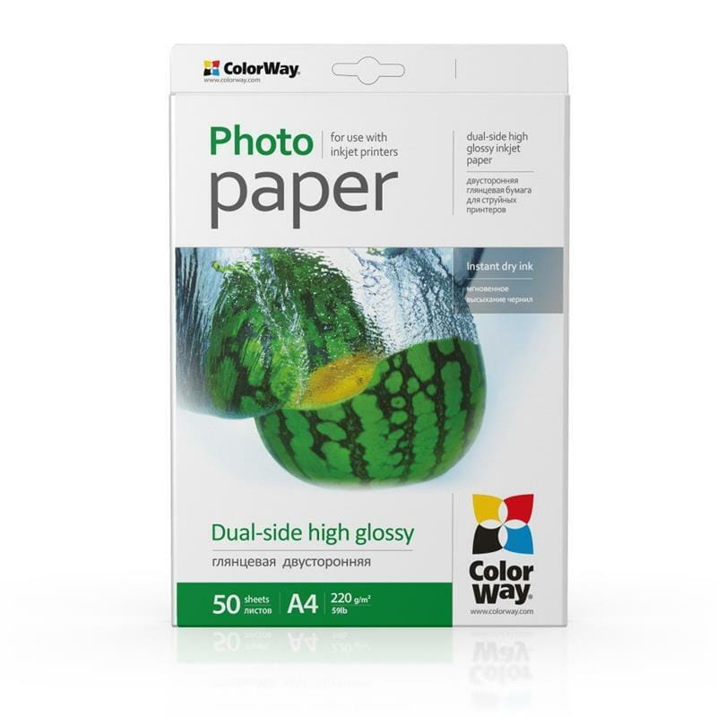 Фотобумага ColorWay глянцевая двусторонняя 220г/м2 A4 50 л. (PGD220050A4)