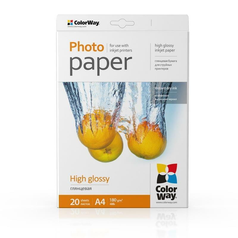 Фотобумага ColorWay глянцевая 180г/м2 A4 20 л. (PG180020A4)