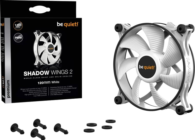 Вентилятор be quiet! Shadow Wings 2 120mm PWM White (BL089), 120x120x25 мм, 4-pin, білий