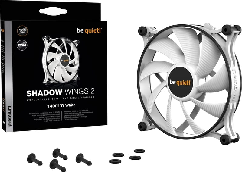 Вентилятор be quiet! Shadow Wings 2 140mm PWM White (BL091), 140x140x25 мм, 4-pin, білий