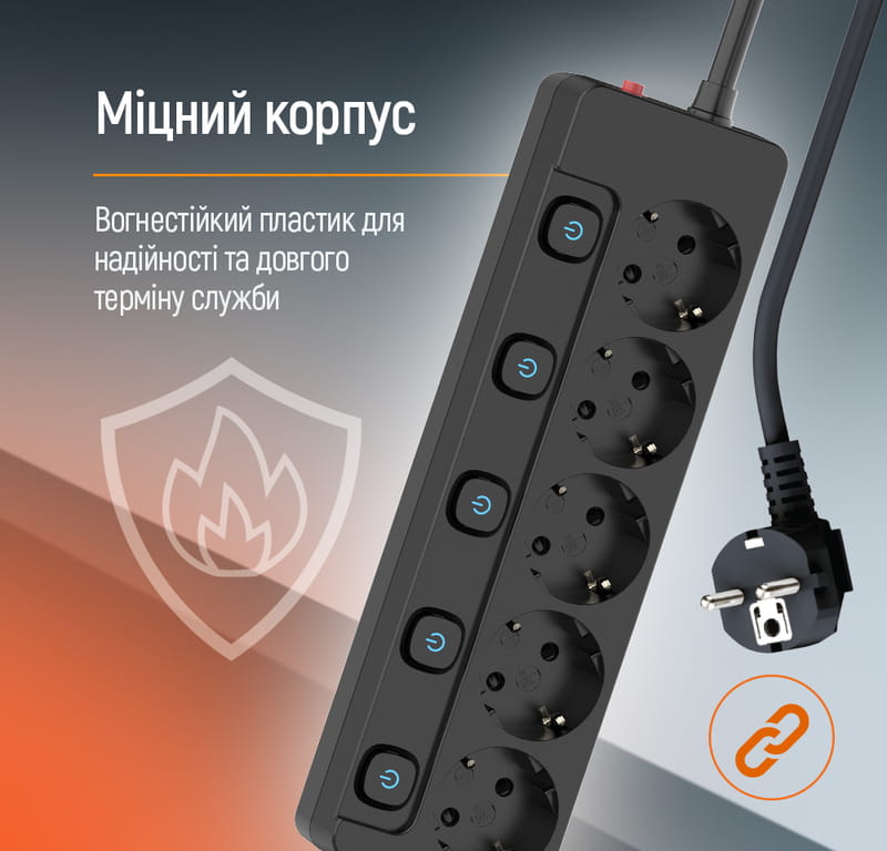 Фільтр живлення СolorWay (CW-PSEA52SBK) 5 розеток, 2м, Black