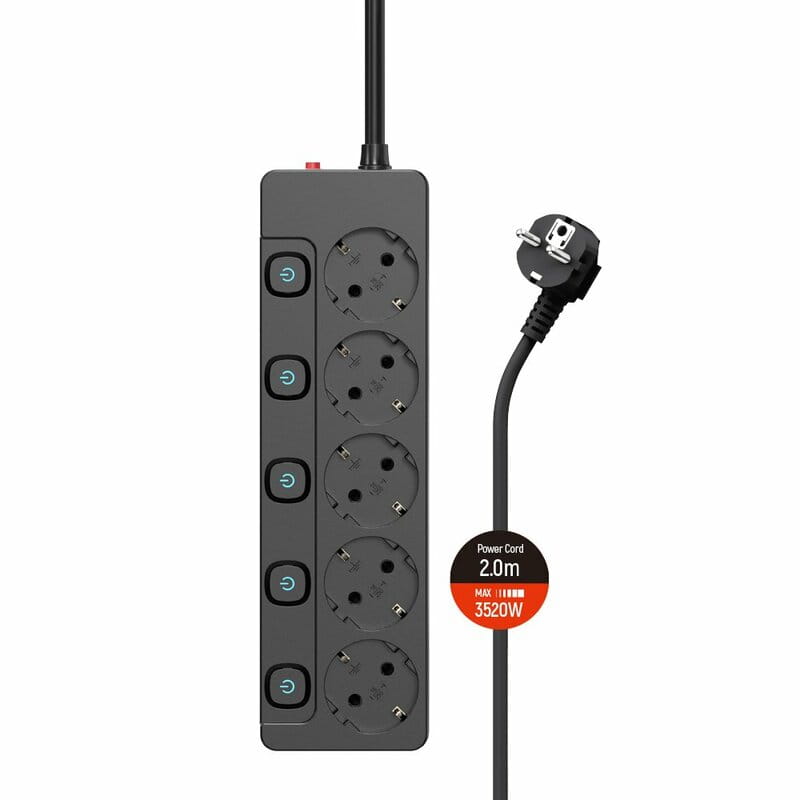 Фільтр живлення СolorWay (CW-PSEA52SBK) 5 розеток, 2м, Black