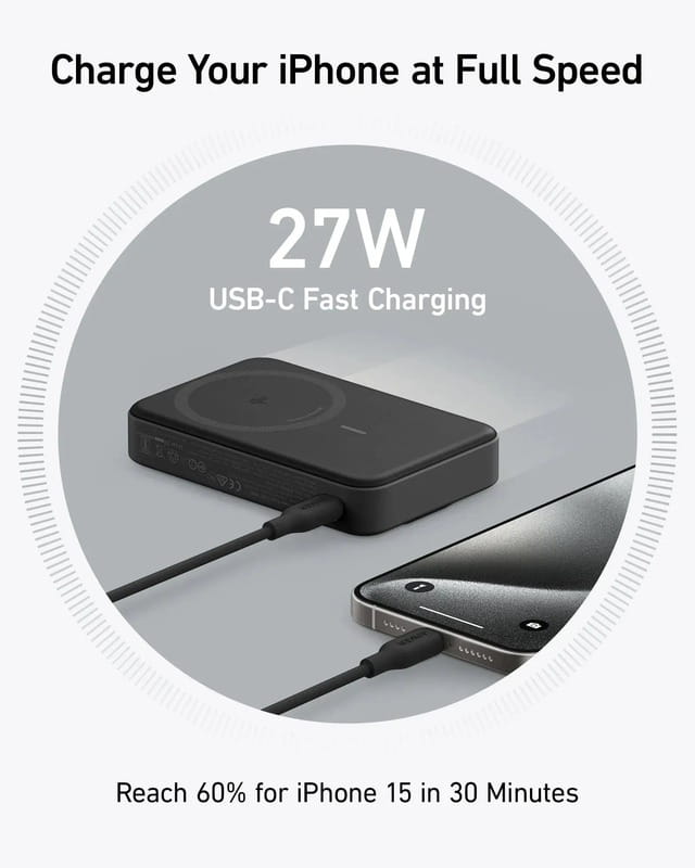 Універсальна мобільна батарея Anker MagGo 10000mAh 27W Black (A1654G11)
