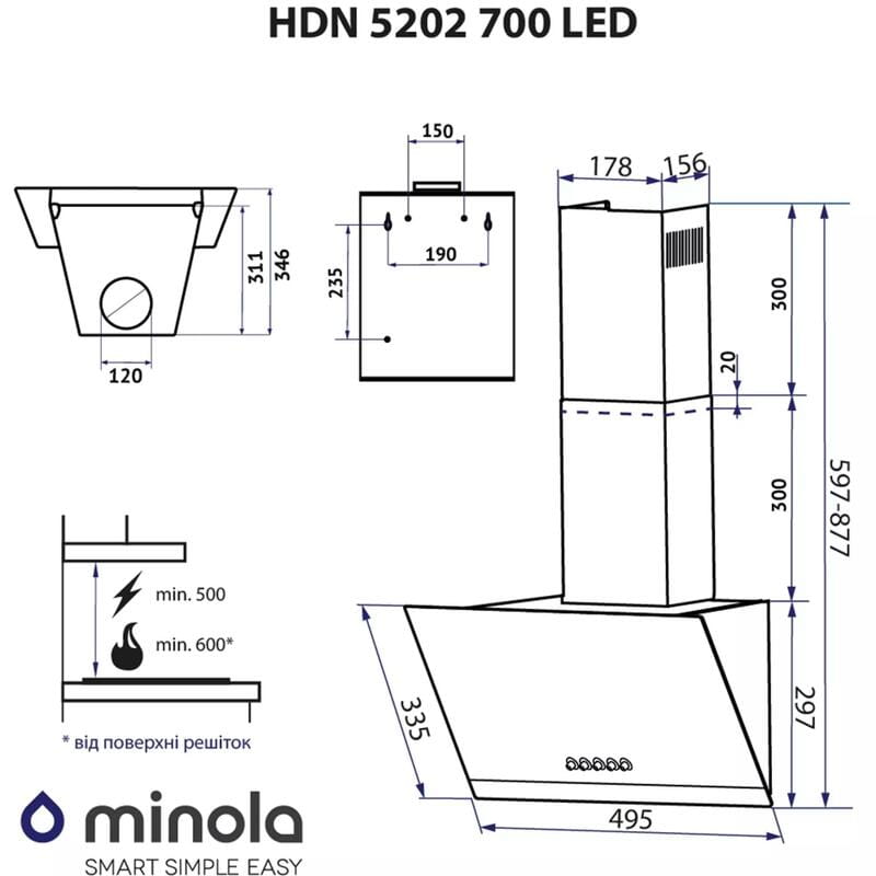 Вытяжка Minola HDN 5202 WH/INOX 700 LED