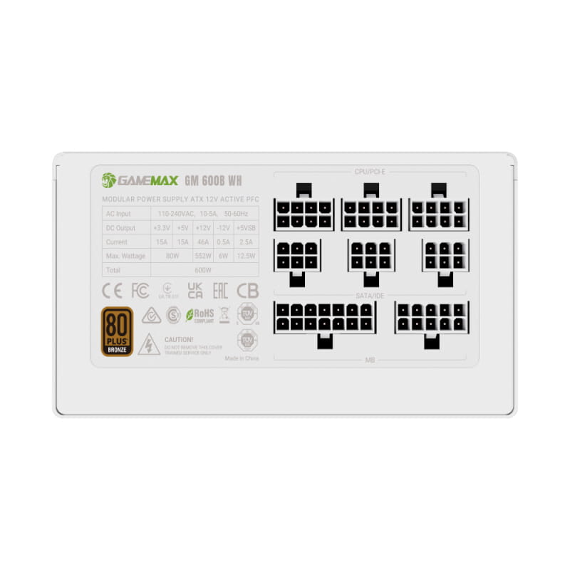 Блок живлення GameMax GM 600B WH Fully-modular New 600W