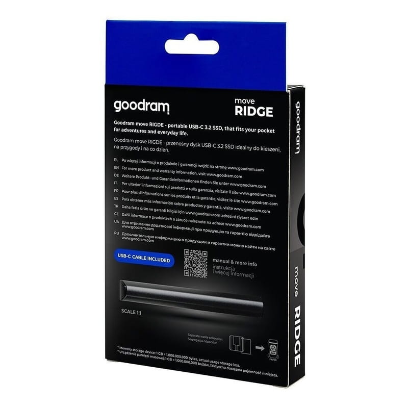 Накопичувач зовнішній SSD USB 1.0TB Goodram Black (SSDR-GMRE-01T-K0)