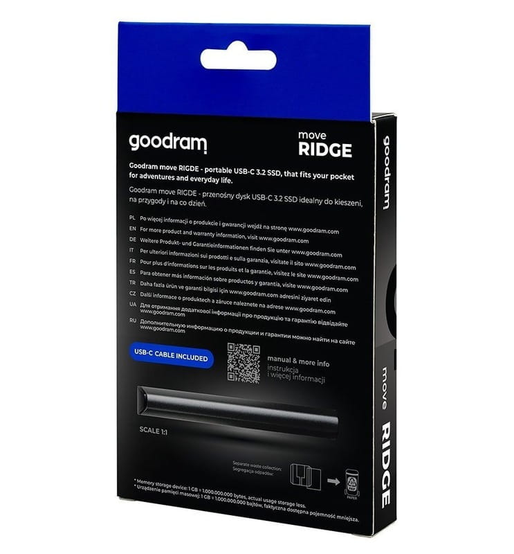 Накопитель внешний SSD USB  512GB Goodram Black (SSDR-GMRE-512-K0)