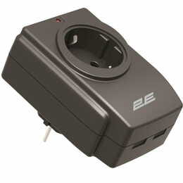 Мережевий адаптер 2E 1xТип F, 16A, 2xUSB-A, чорний (2E-AD120U)