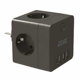 Мережевий адаптер 2E 4xТип F, 16A, 3xUSB-A, 1x USB-C, чорний (2E-AD431BK)