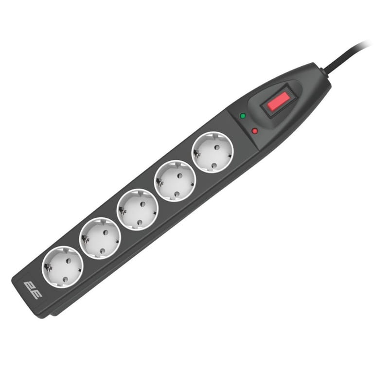 Мережевий фільтр 2E 5хSchuko, 5 м, чорний (2E-SP515M5BK)