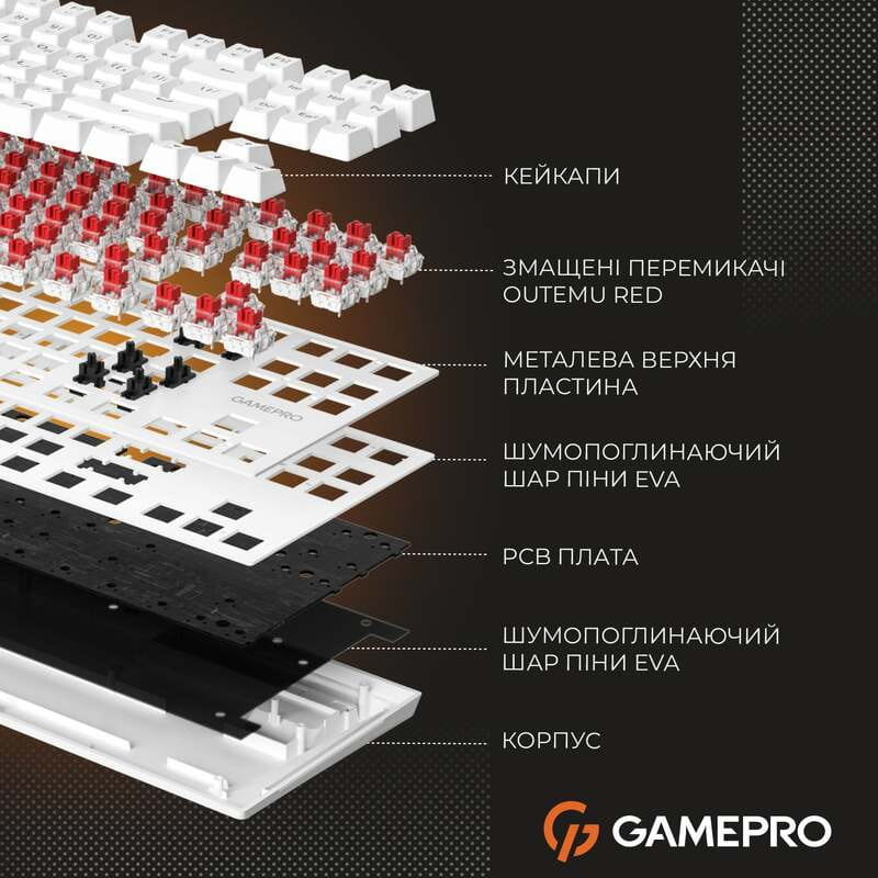 Клавиатура GamePro Genesis Joker MK124W Outemu Red Swithes USB White