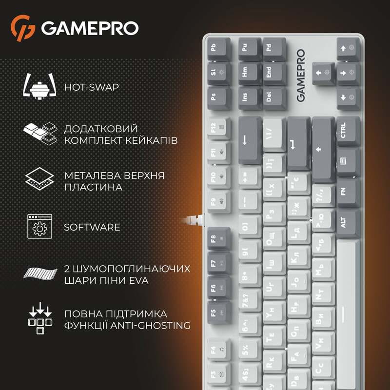 Клавиатура GamePro Genesis Metallic MK110W Outemu Red Swithes USB White