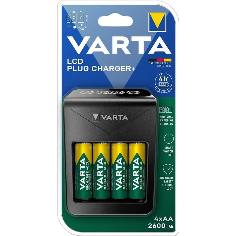Зарядний пристрiй Varta Lcd Plug Charger 4xAA/ААА 2600mAh (57687101461)