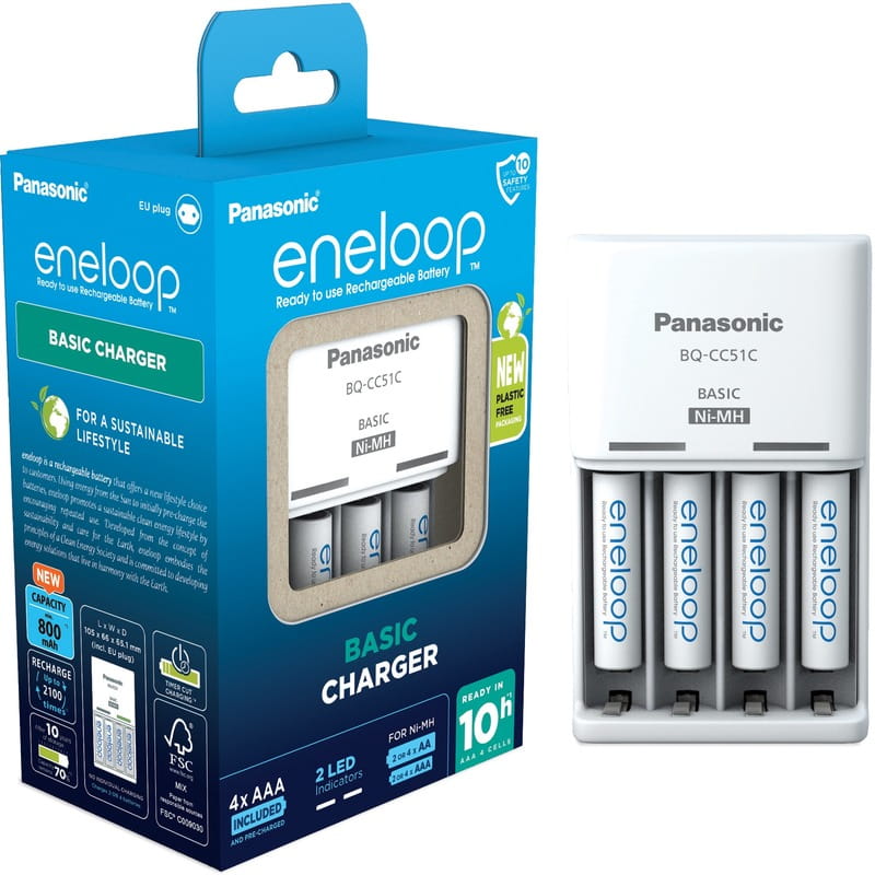 Зарядний пристрiй Panasonic Basic Charger + Eneloop 4xAA/ААА 800mAh (K-KJ51MCD04E)