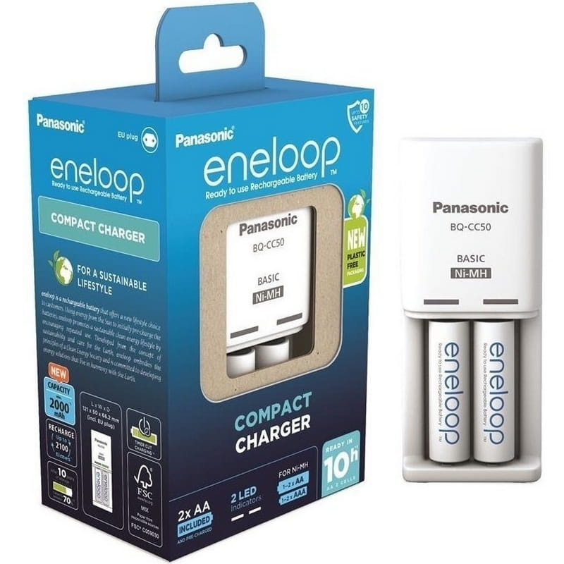 Зарядний пристрiй Panasonic Compact Charger + Eneloop 2xAA/ААА 2000mAh (K-KJ50MCD20E)