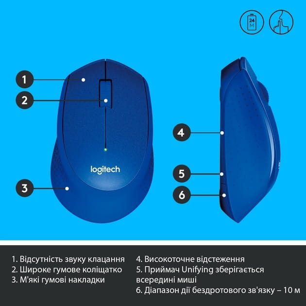 Мышь беспроводная Logitech M330 Silent Plus Blue (910-004910)