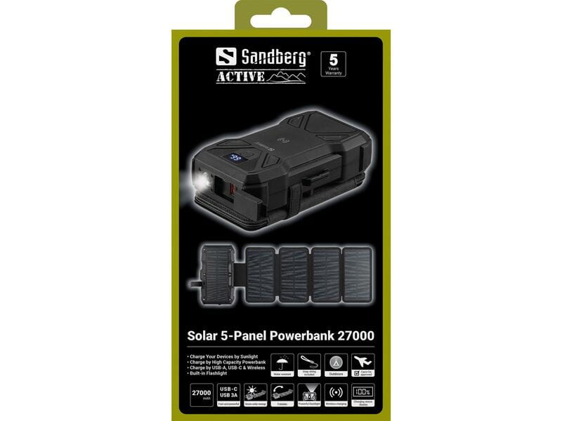 Универсальная мобильная батарея Sandberg Solar 5-Panel Powerbank 27000mAh Black (421-06)