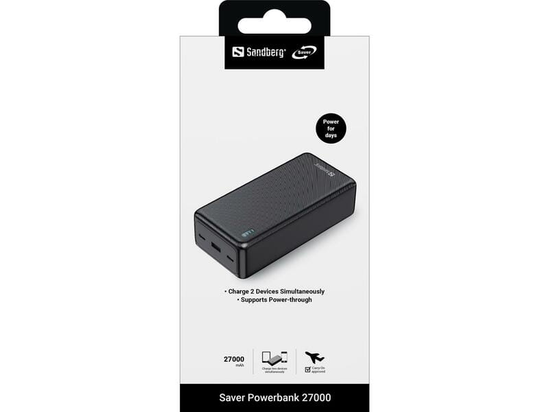 Универсальная мобильная батарея Sandberg Saver Powerbank 27000mAh Black (320-43)