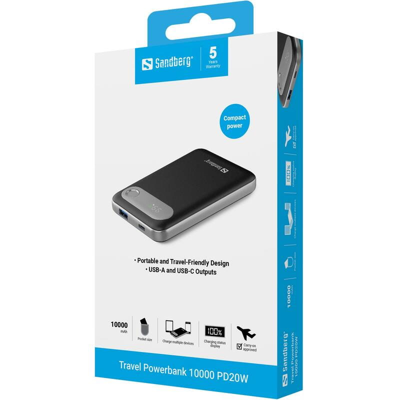 Универсальная мобильная батарея Sandberg Travel Powerbank 10000mAh Grey (421-16)