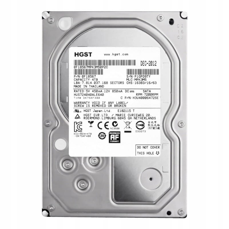 Накопитель HDD 3.5" SATA 4.0TB Hitachi (HGST) Ultrastar 7K4000 7200rpm 64MB (HUS724040ALE640)