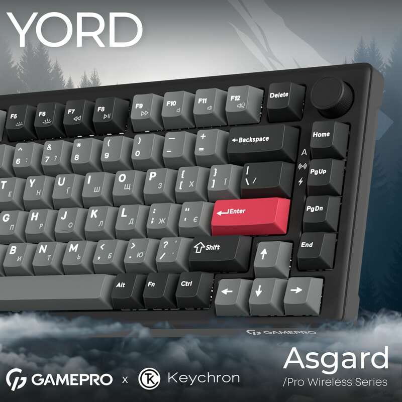 Клавиатура беспроводная GamePro Asgard Yord Keychron Super Red Switch Black (MK266BK)